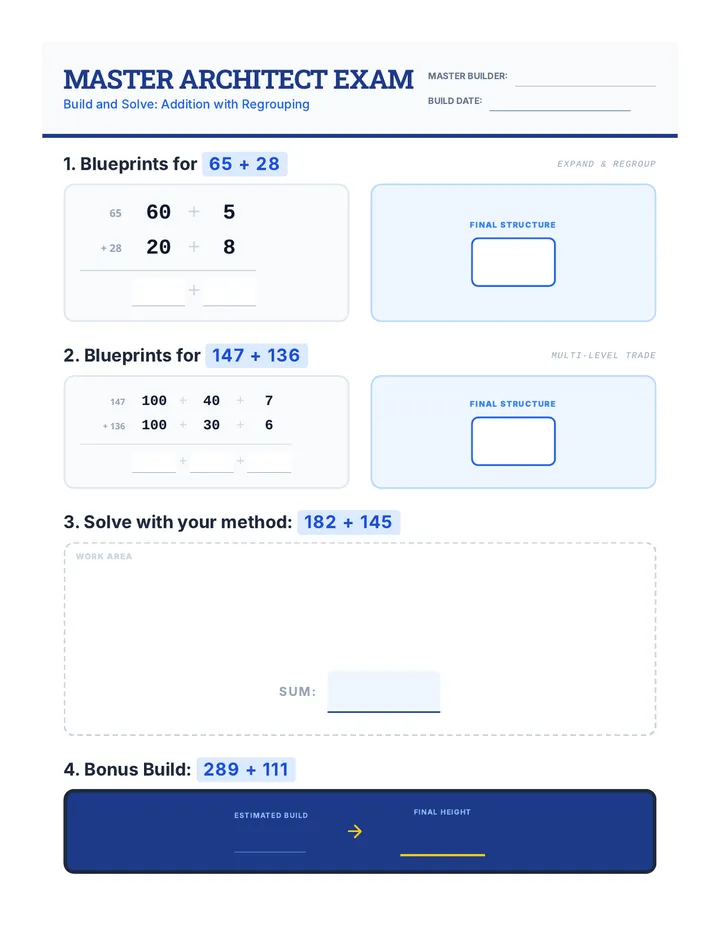 Master Architect Addition Worksheet