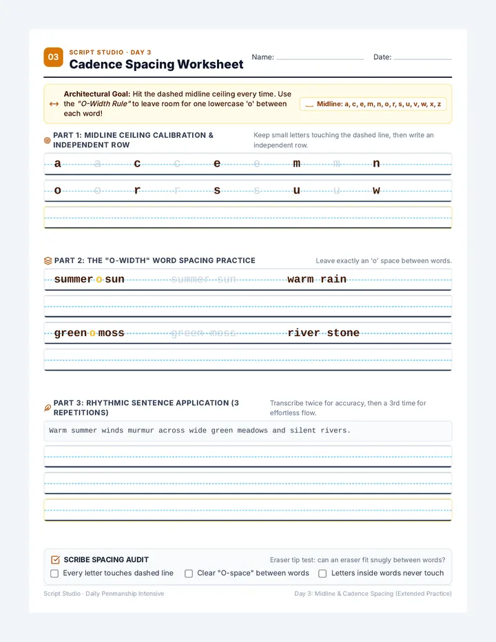 Cadence Spacing Worksheet