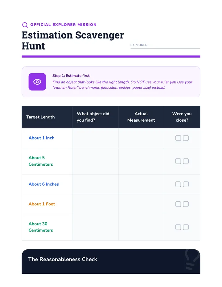 Estimation Scavenger Hunt Worksheet