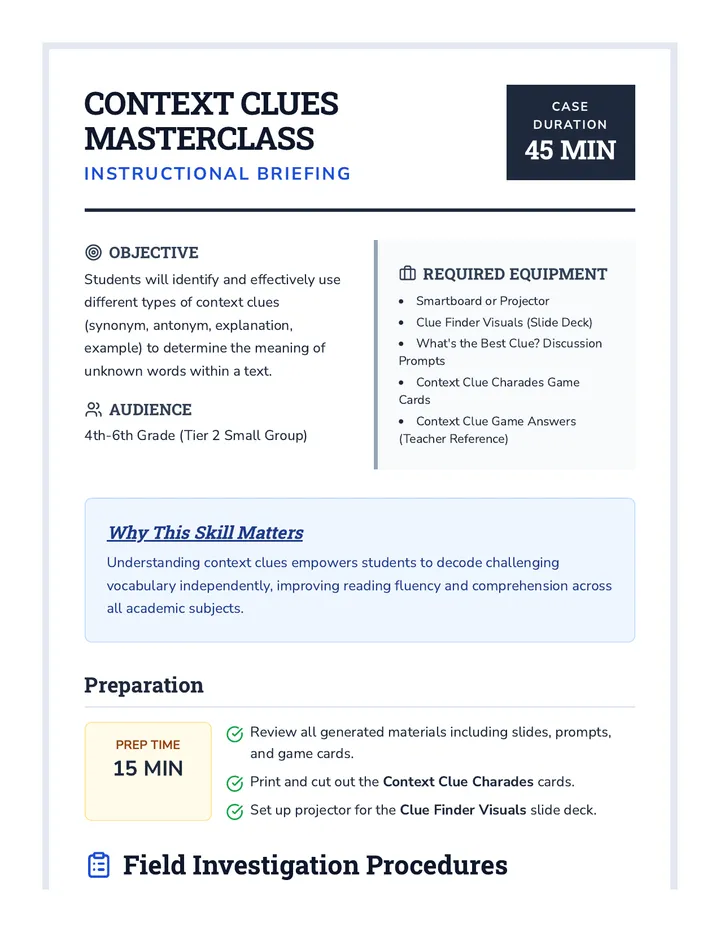 Context Clues Masterclass Lesson Plan