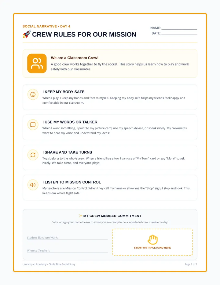Crew Rules Social Story