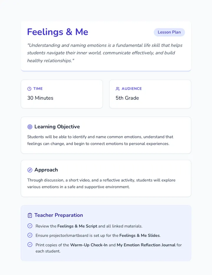 Feelings and Me Lesson Plan