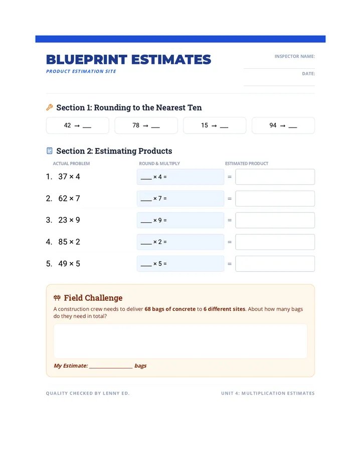 Blueprint Estimates Worksheet