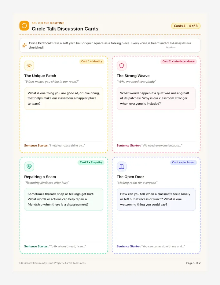 Circle Talk Discussion Cards