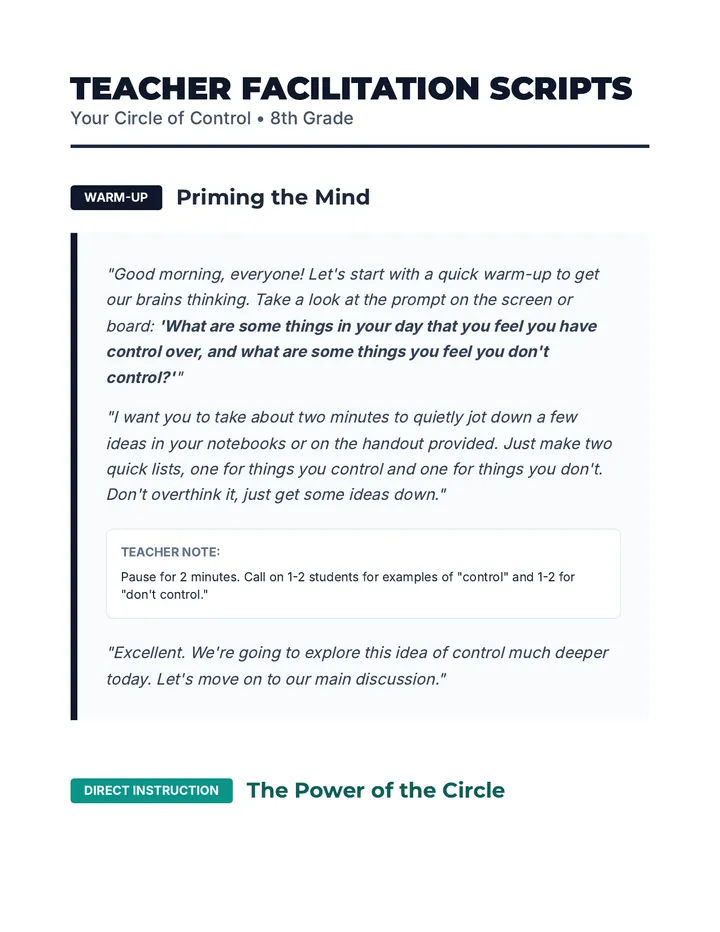 Circle of Control Facilitation Scripts