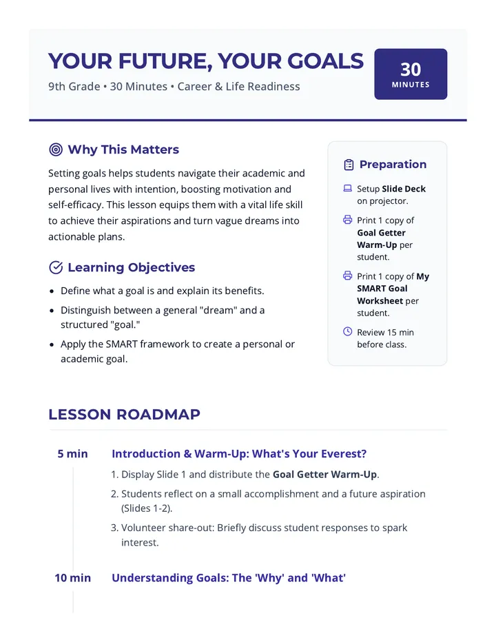 Your Future Goals Lesson Plan