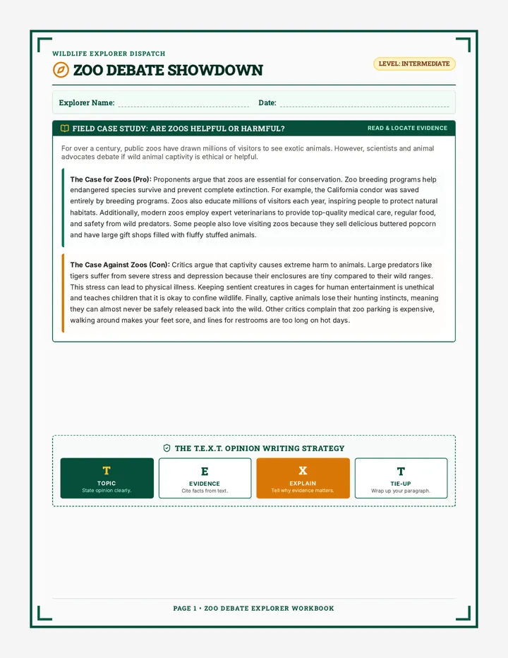 Zoo Debate Student Workbook