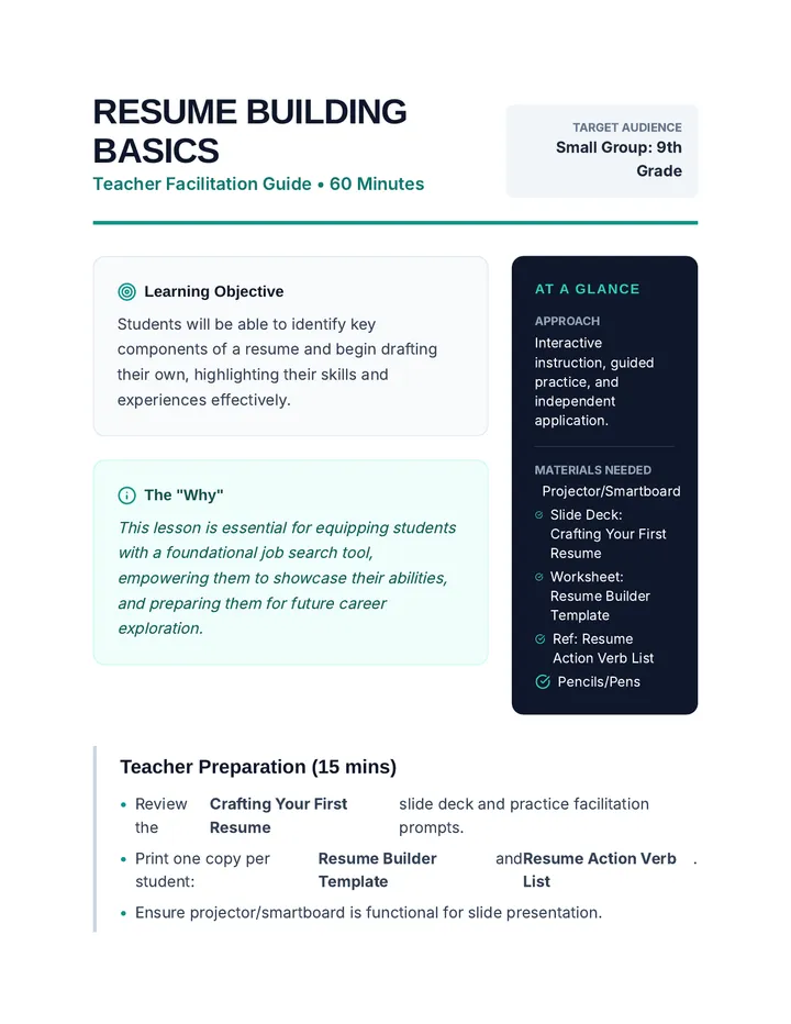 Resume Building Basics Lesson Plan