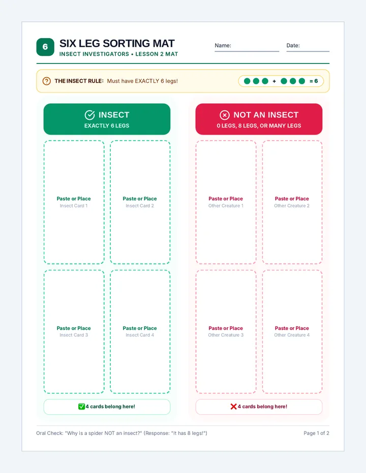 Six Leg Sorting Activity