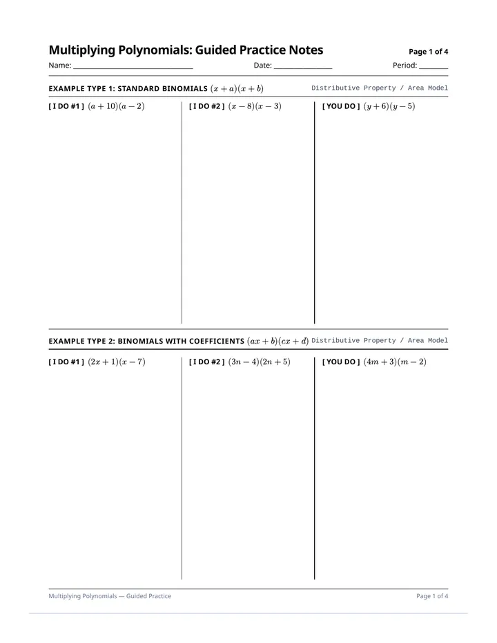 Polynomial Products Guided Notes