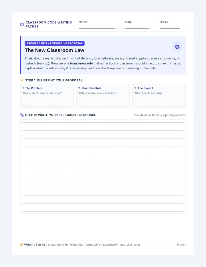 Rule Crafters Writing Packet