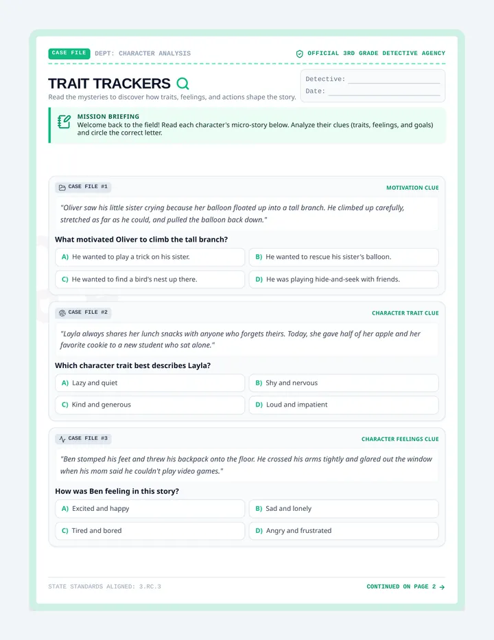 Trait Trackers Worksheet
