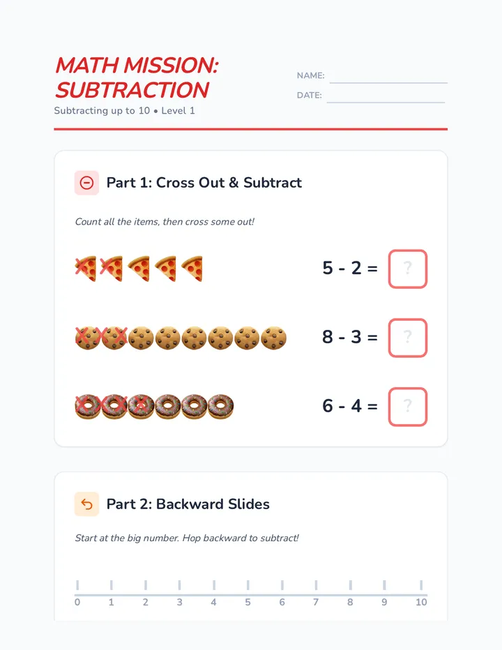 Math Subtraction Mission Worksheet