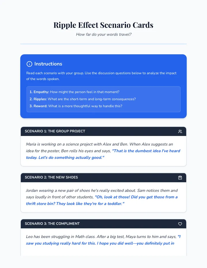 Ripple Effect Scenario Cards