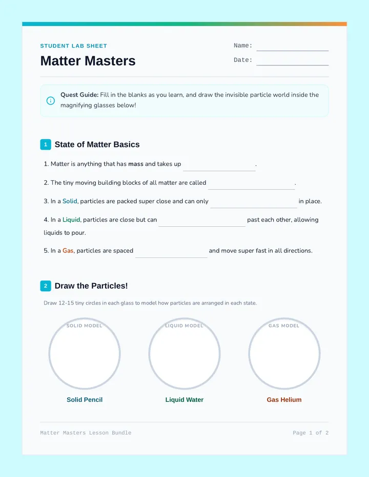 Matter Masters Worksheet
