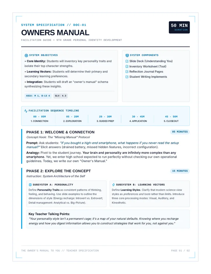 Owners Manual Teacher Guide