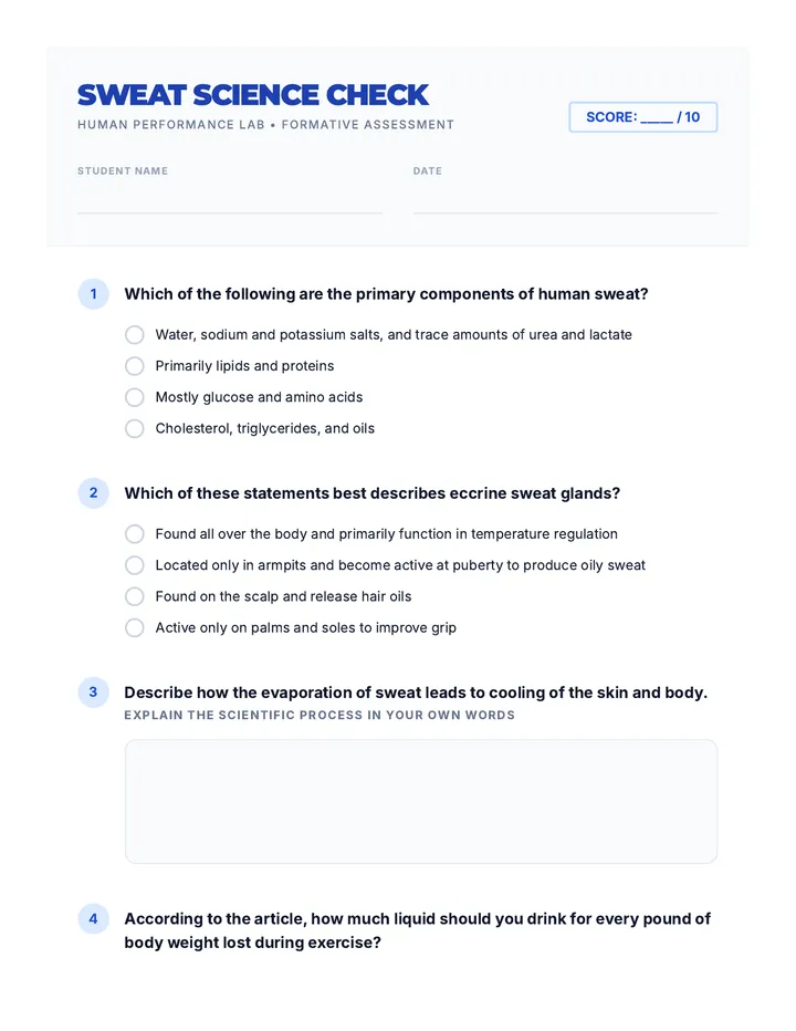 Sweat Science Check Quiz
