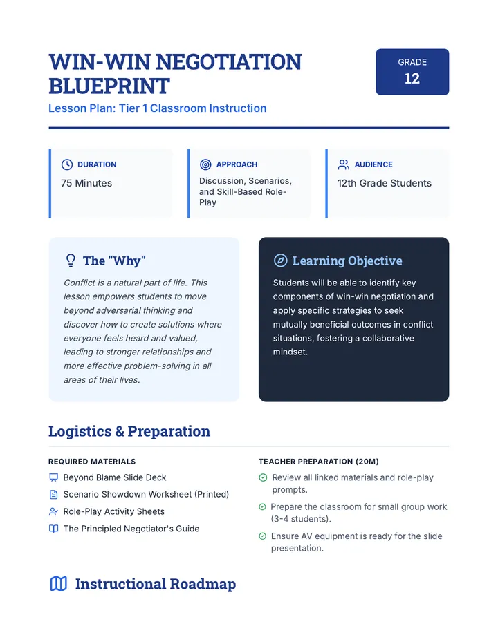 Win-Win Negotiation Blueprint Lesson Plan
