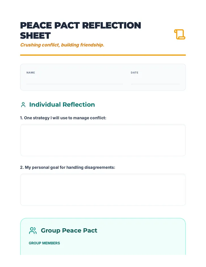 Peace Pact Reflection Sheet Worksheet