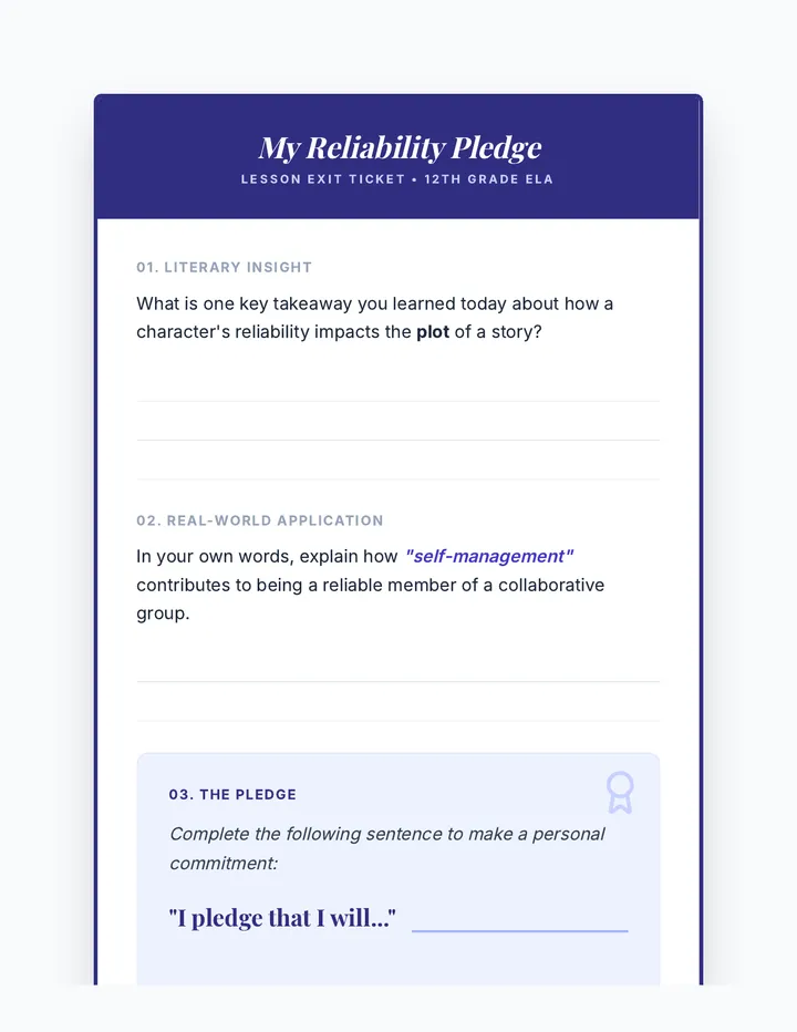 Reliability Pledge Exit Ticket