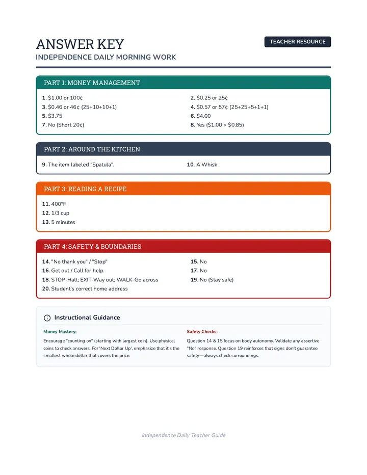 Independence Daily Answer Key