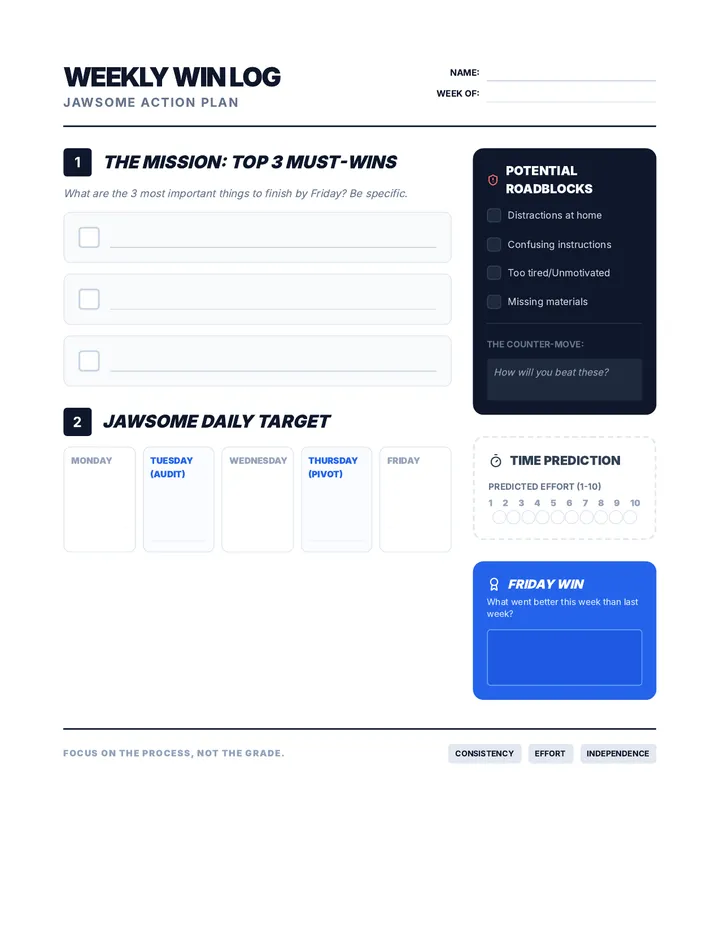 Weekly Win Log Student Resource
