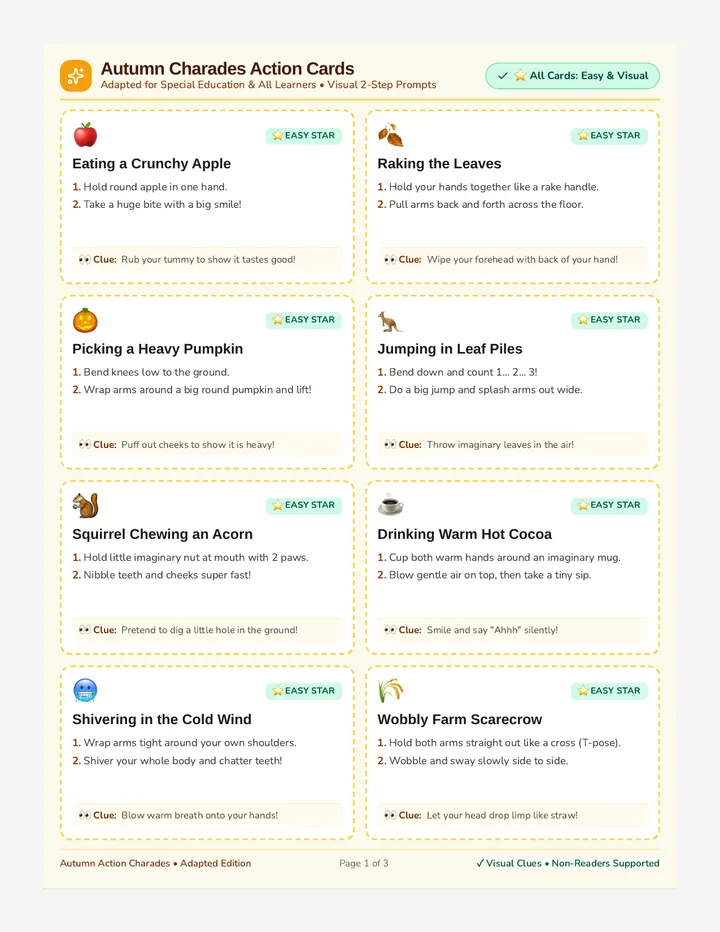 Autumn Charades Action Cards