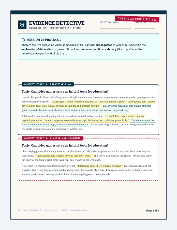 Evidence Detective Worksheet