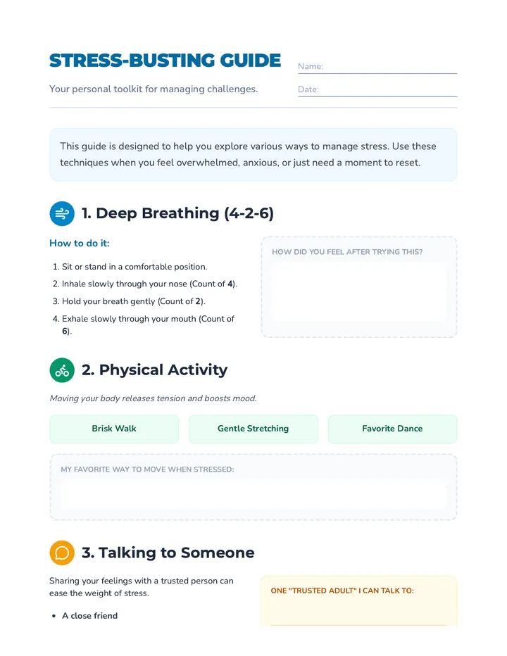 Stress Busting Coping Skills Guide Activity