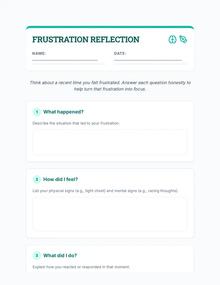 Frustration Reflection Worksheet