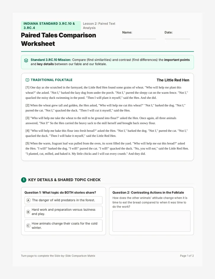 Paired Tales Comparison Worksheet