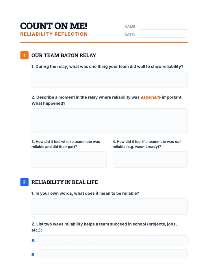Reliability Reflection Worksheet