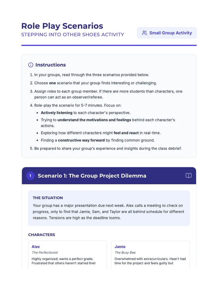Role Play Scenarios Activity