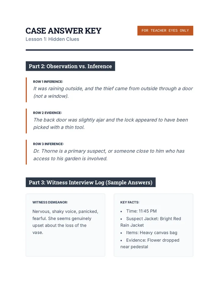 Detective Guide Answer Key