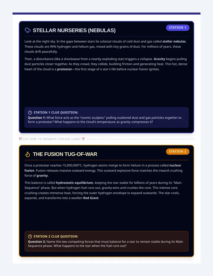 Stellar Lifecycle Station Cards