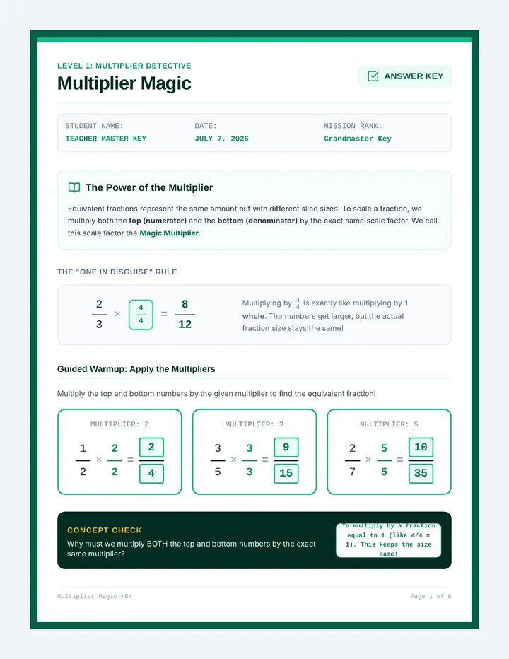 Multiplier Magic Answer Key
