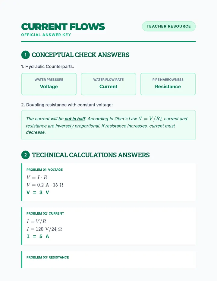 Current Flows Answer Key