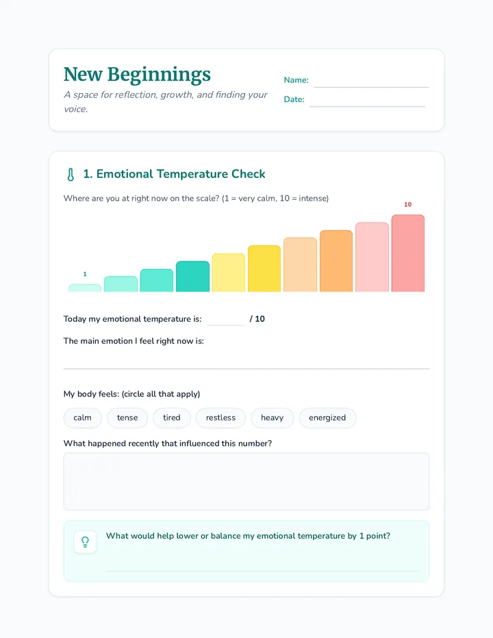 New Beginnings Worksheet page 1