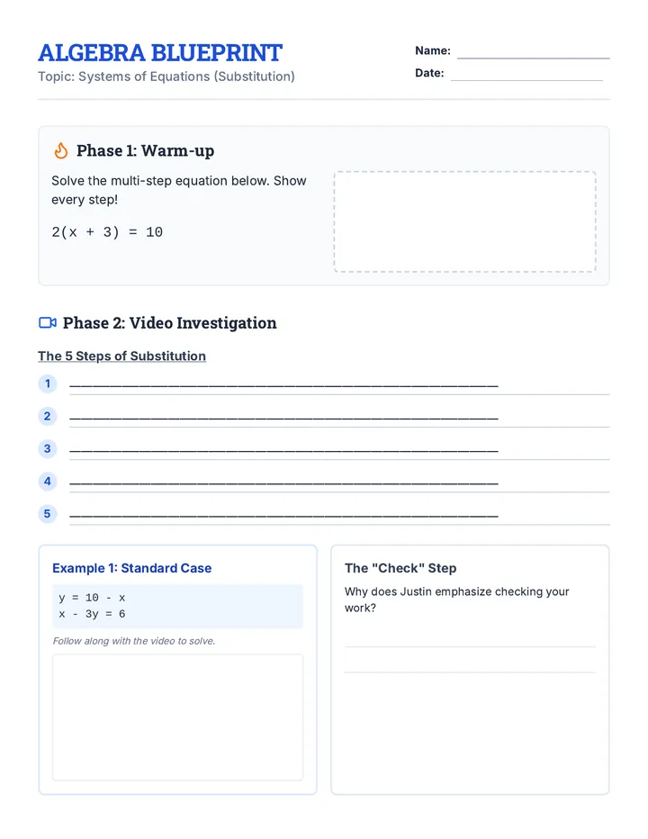 Algebra Blueprint Worksheet