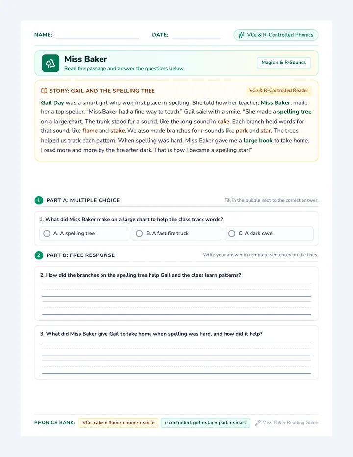 Miss Baker CVC Worksheet