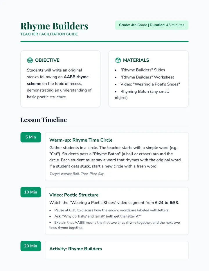 Rhyme Builders Teacher Guide