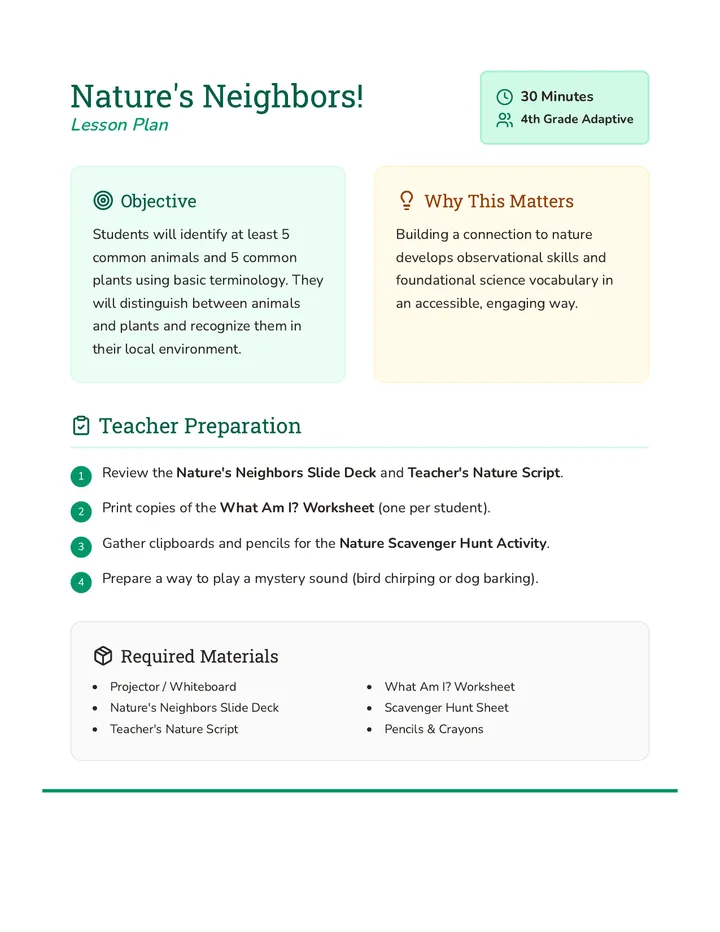 Nature Neighbors Lesson Plan