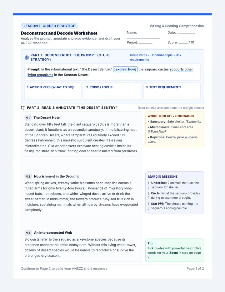 Deconstruct and Decode Worksheet