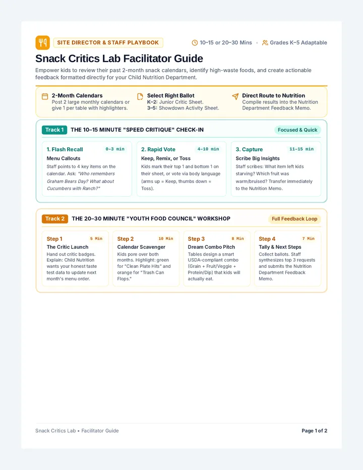 Snack Critics Facilitator Guide