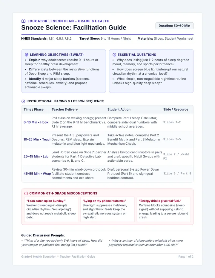 Snooze Science Teacher Guide
