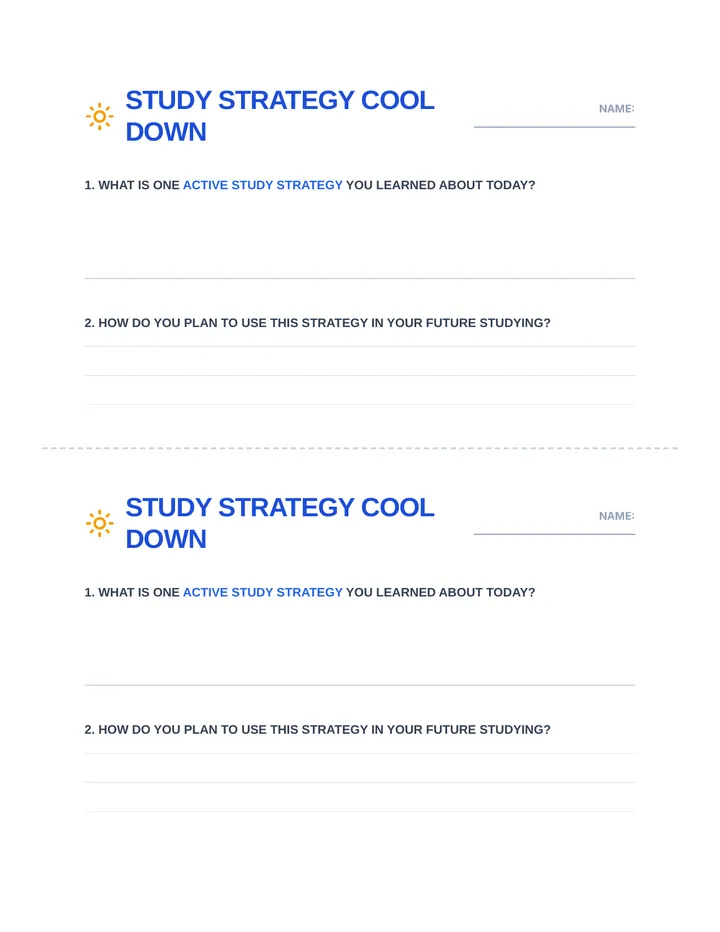 Study Strategy Cool Down