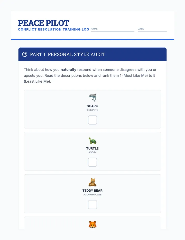 Peace Pilot Worksheet