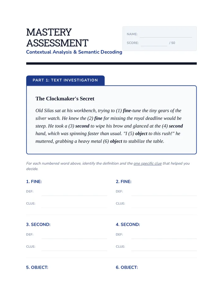 Mastery Assessment Worksheet