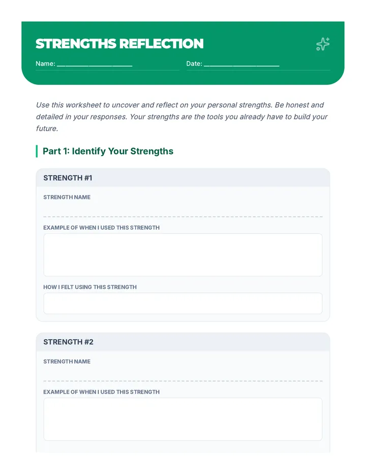 Strengths Reflection Worksheet