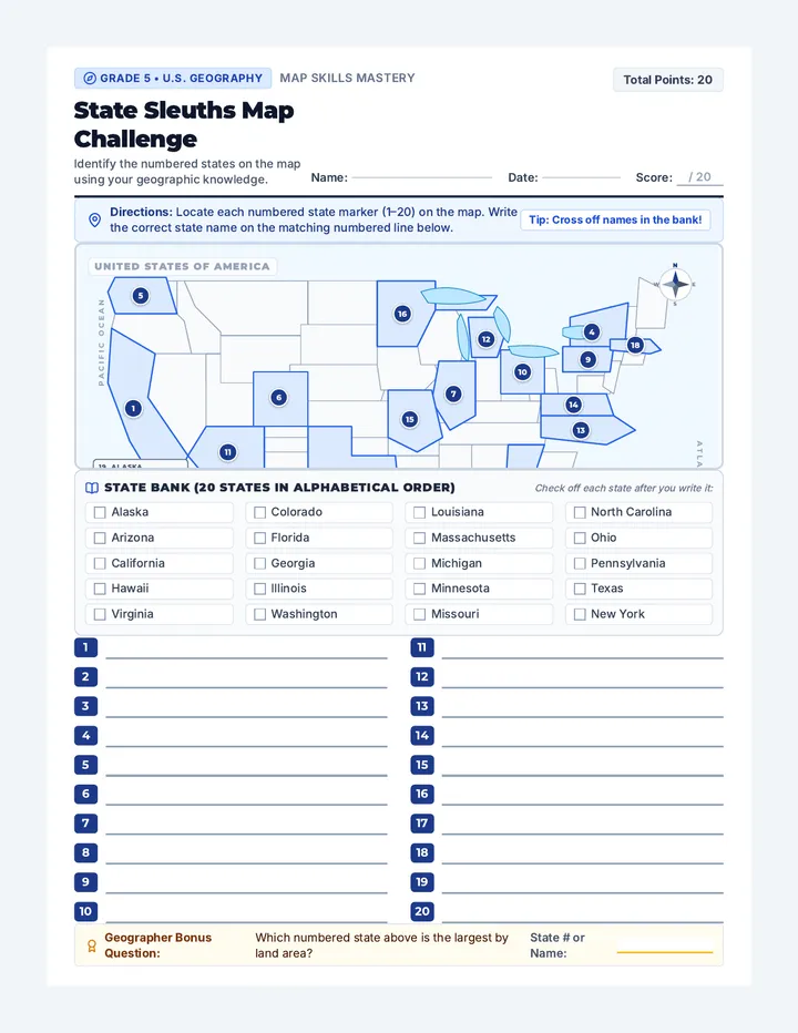 State Sleuths Worksheet